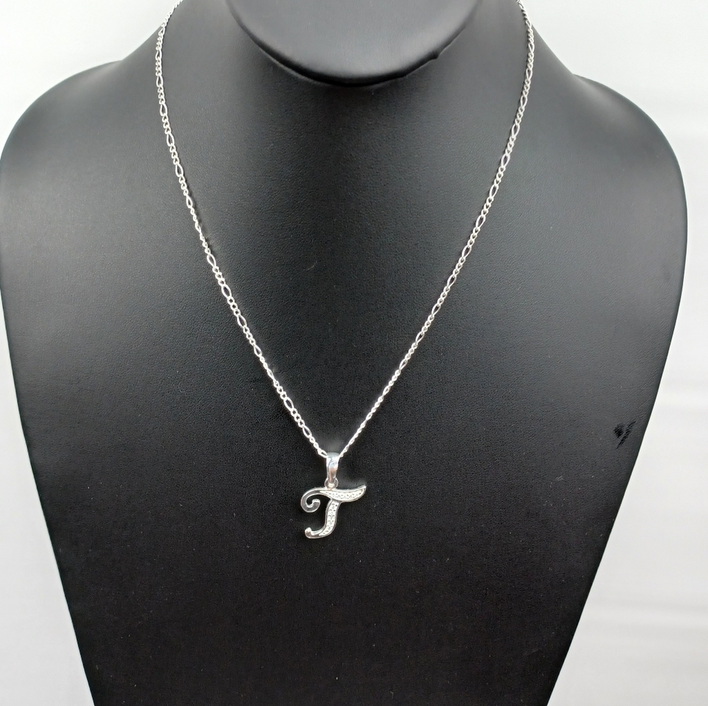 925 sterling silver alphabet letter T pendant necklace - Picture 14 of 17